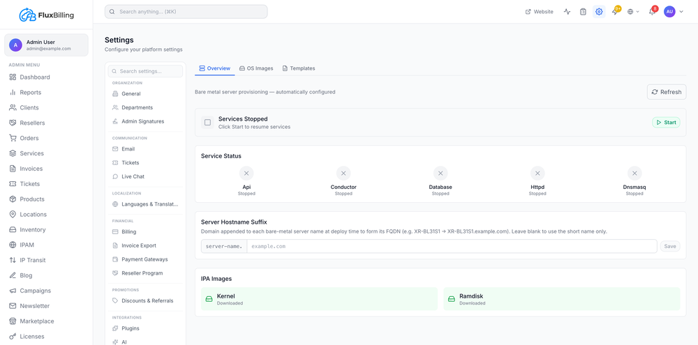 FluxBilling automated provisioning view